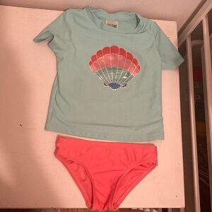 Floatimini 3T Swim Rashguard Set - Mint and Coral with sequin top. EUC